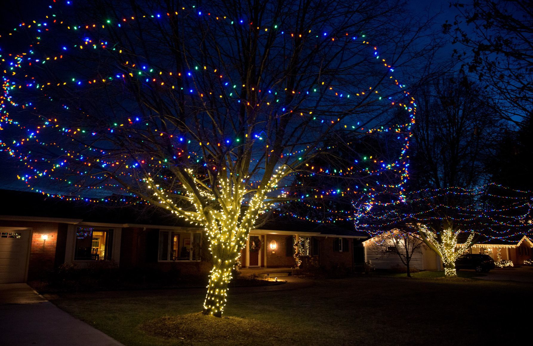 Christmas lights on display at 9353 Harney St.